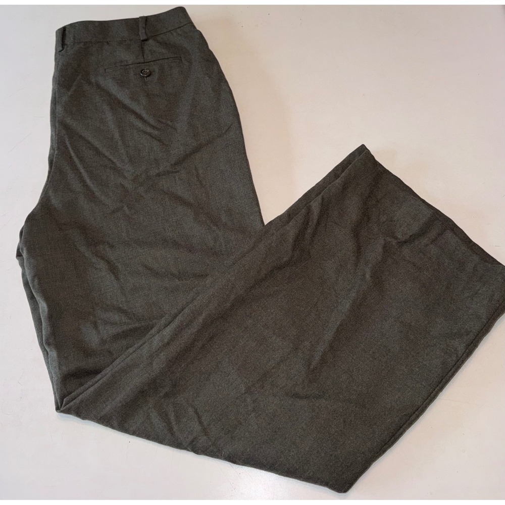 Brooks Brothers Women's 8 Wool Wide Leg Trousers Dress Pants Olive Gray Lined